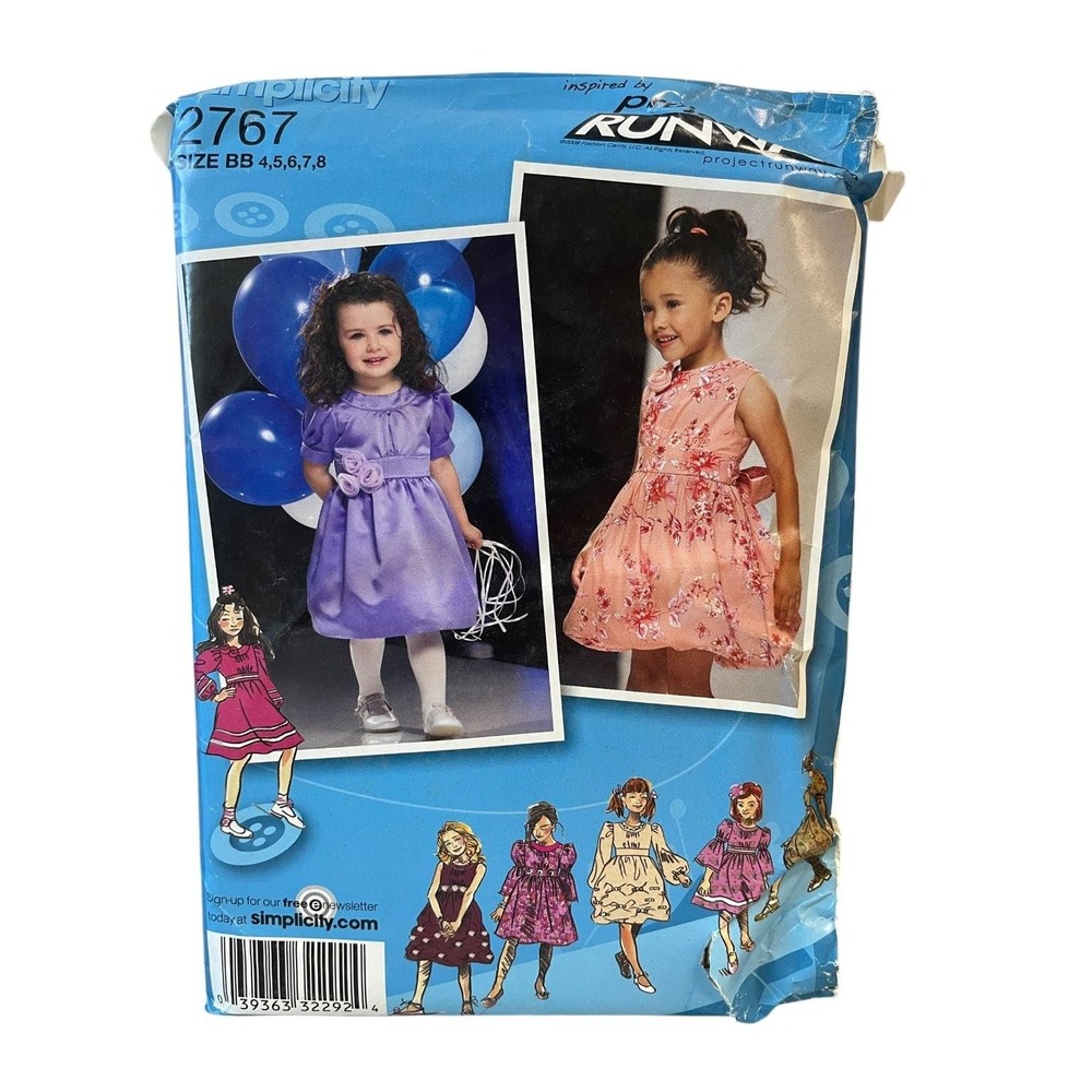 Simplicity 2767 Dress Sewing Pattern Toddler Child Size 4-8 Project Runway Uncut